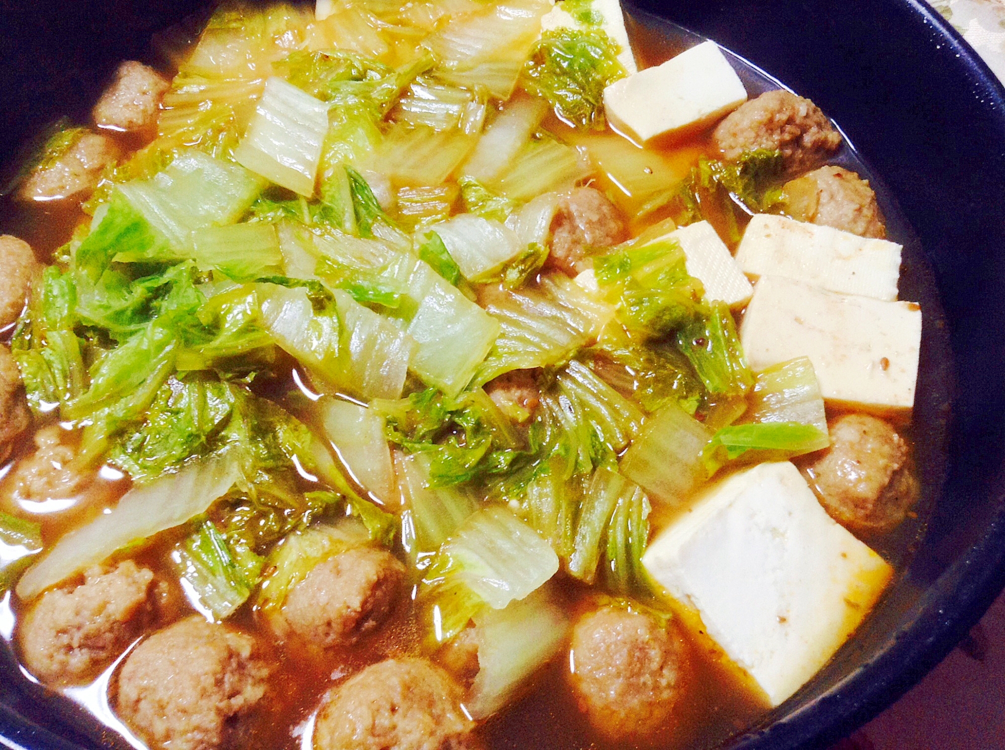 鶏団子と豆腐と白菜のこっくり煮❤︎