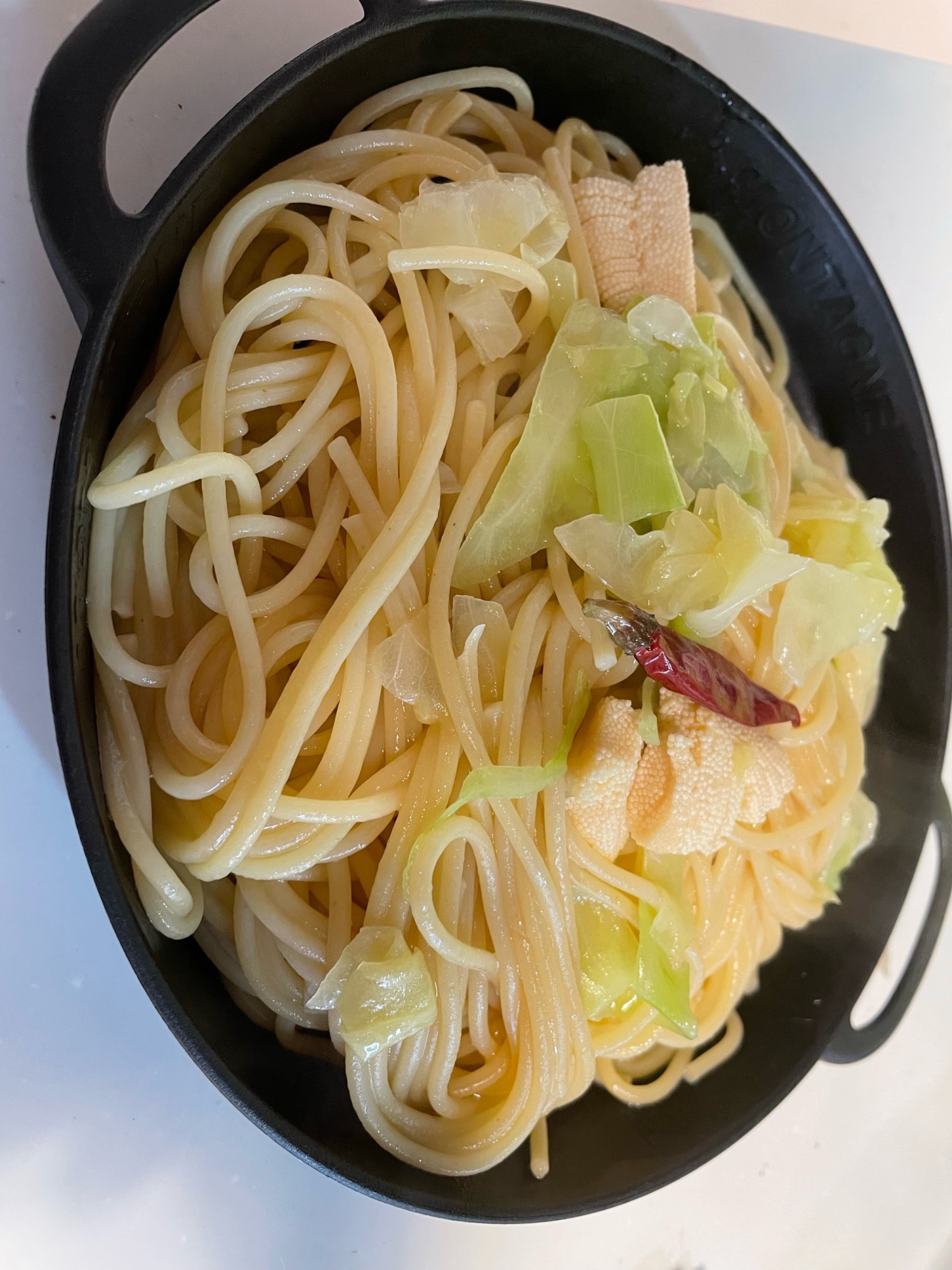 春キャベツと数の子のペペロンチーノパスタ