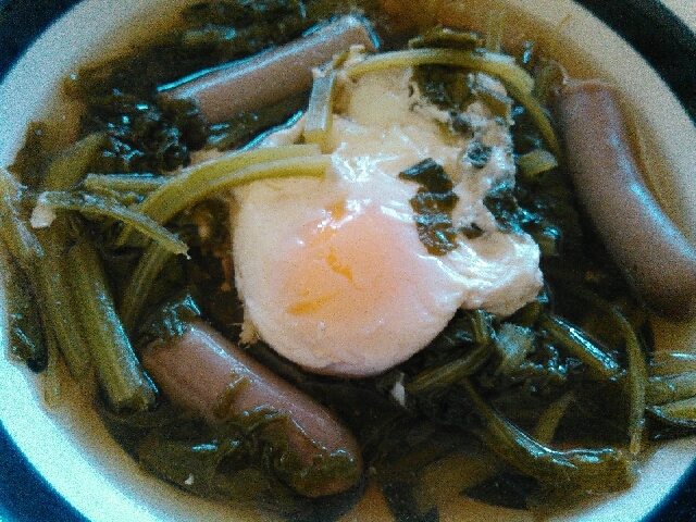 青菜ソーセージ卵の和風スープ煮