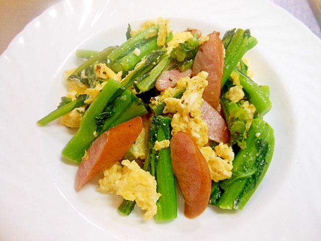 かき菜の茎とウインナー・卵マヨソテー
