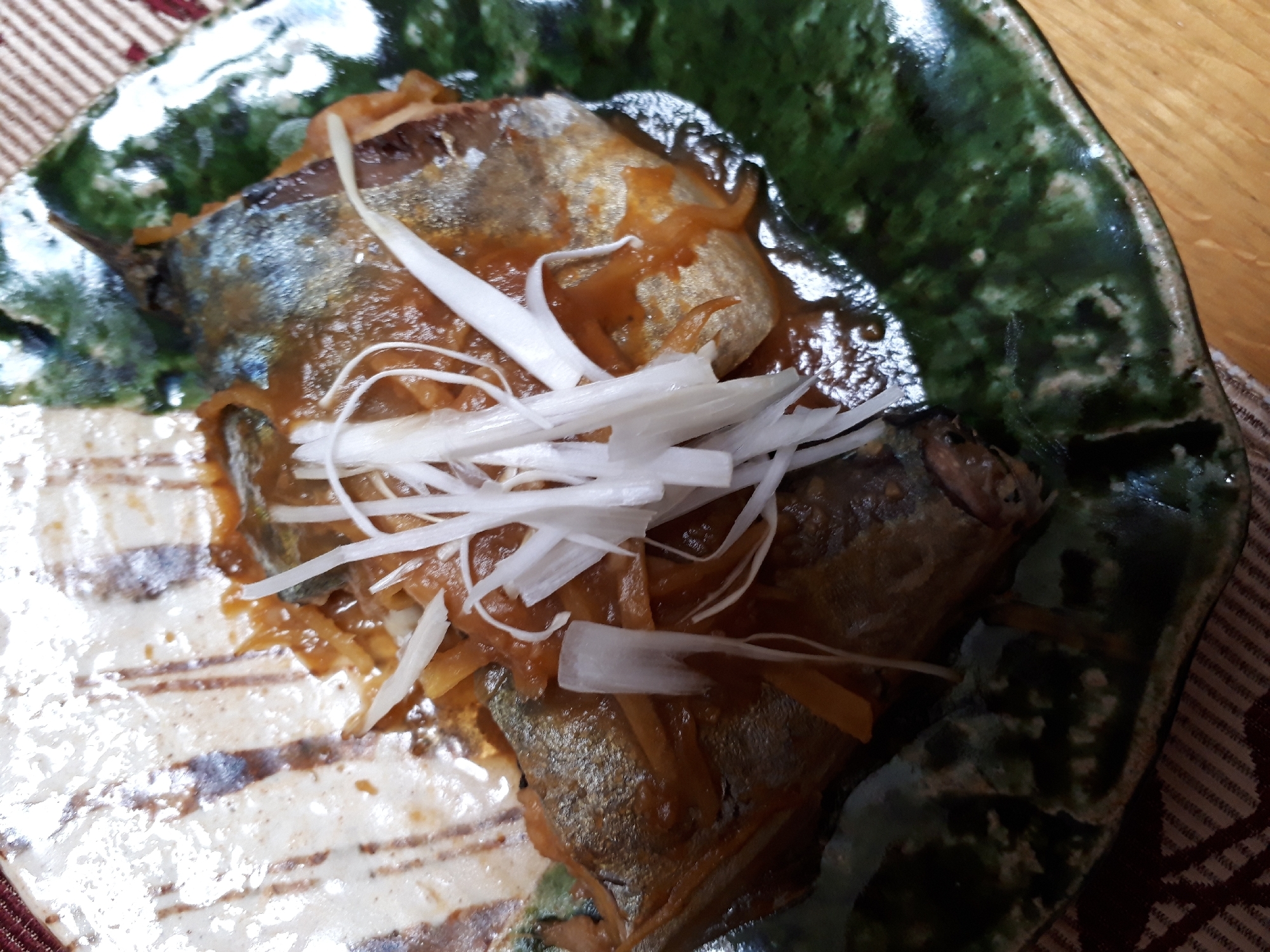 さばの味噌煮の長ネギのせ