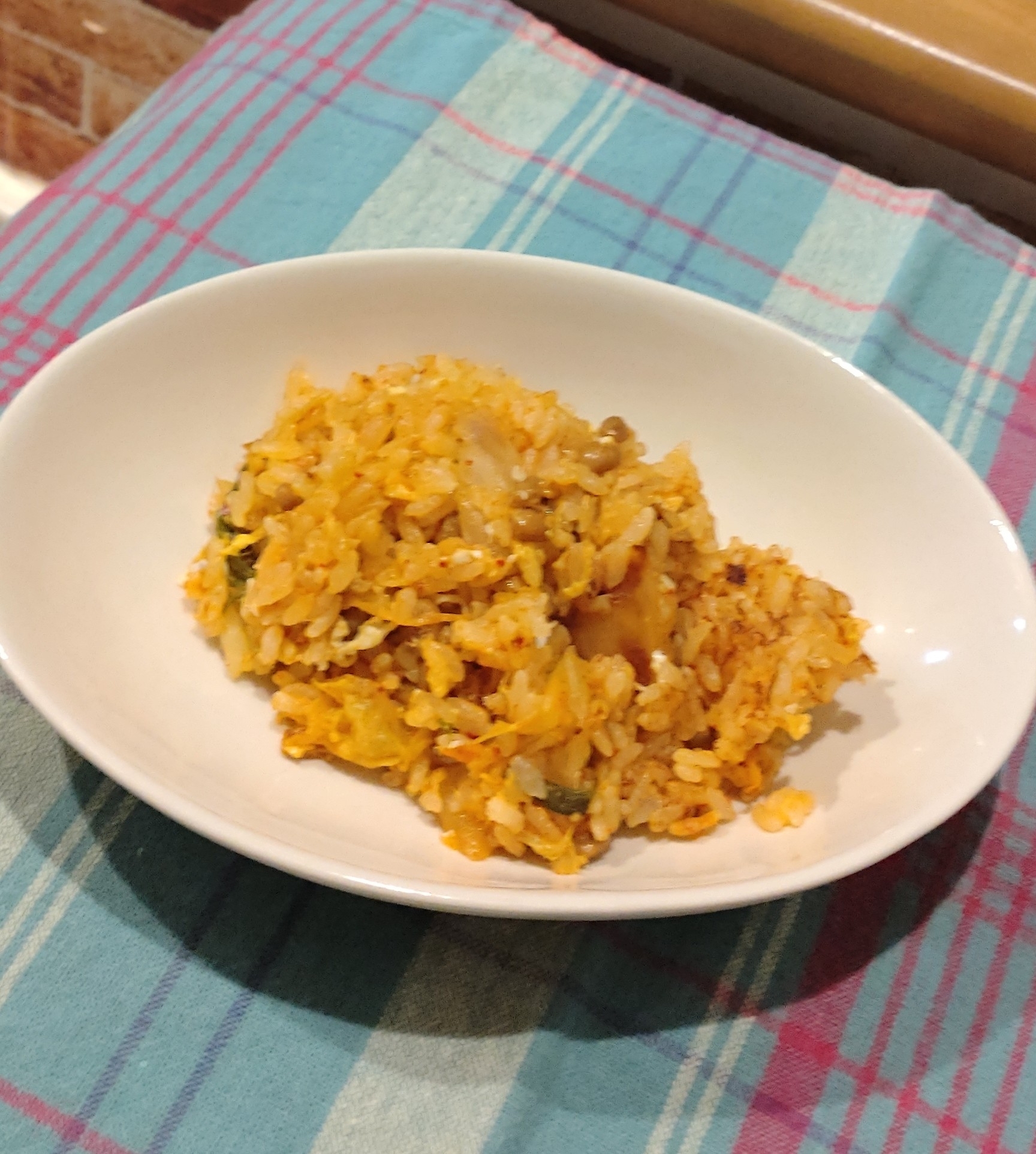焦がし醤油で‪♡納豆キムチ卵チャーハン