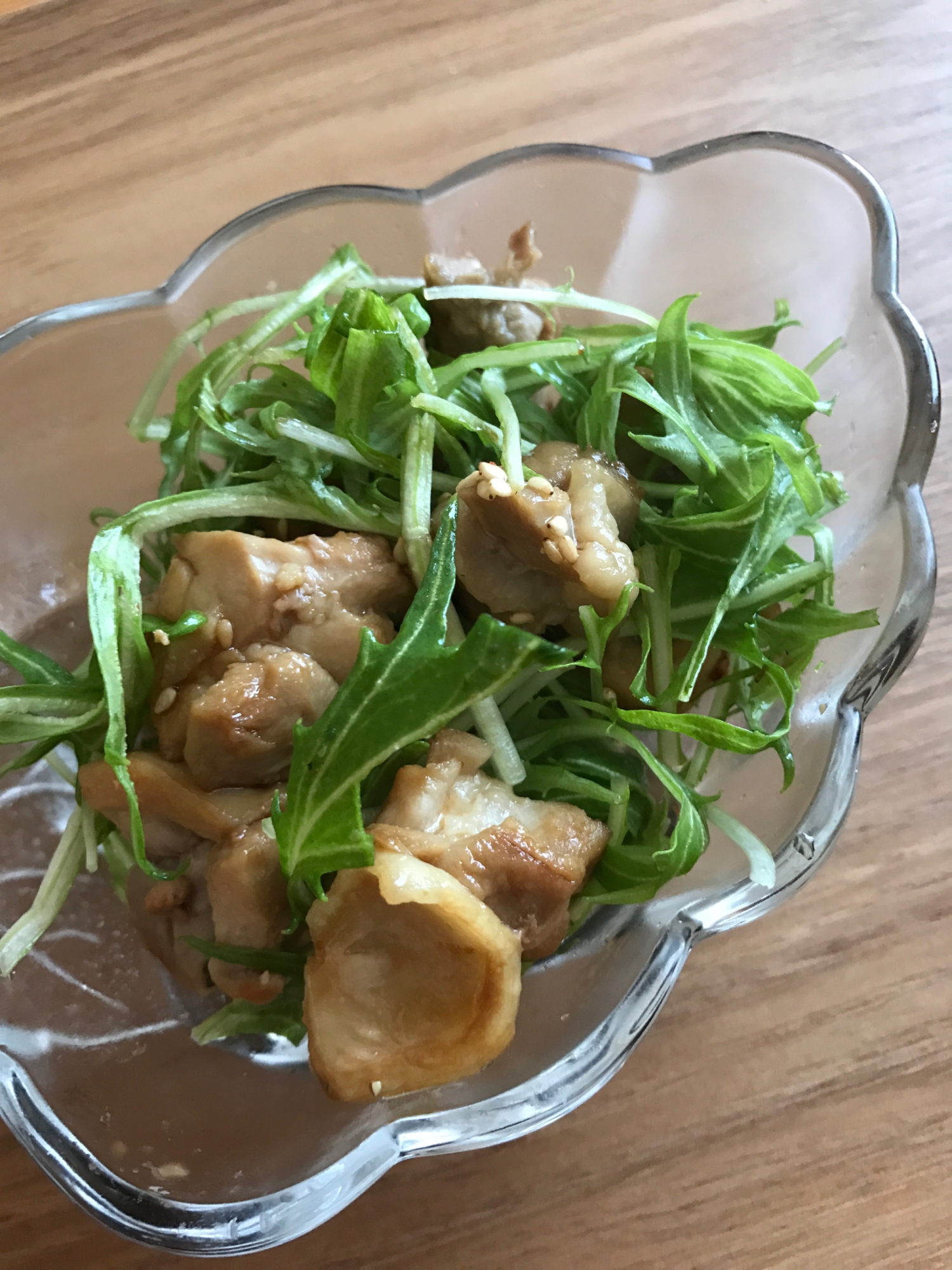 鶏の照り焼きと水菜のサラダ