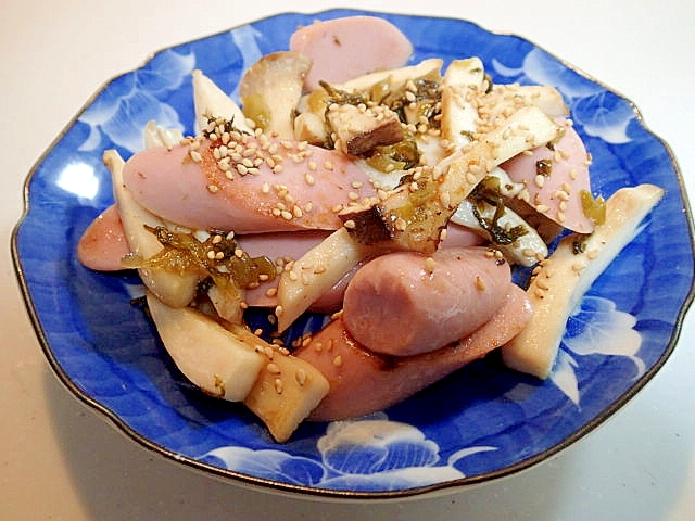 魚肉ソーセージとエリンギの高菜炒め