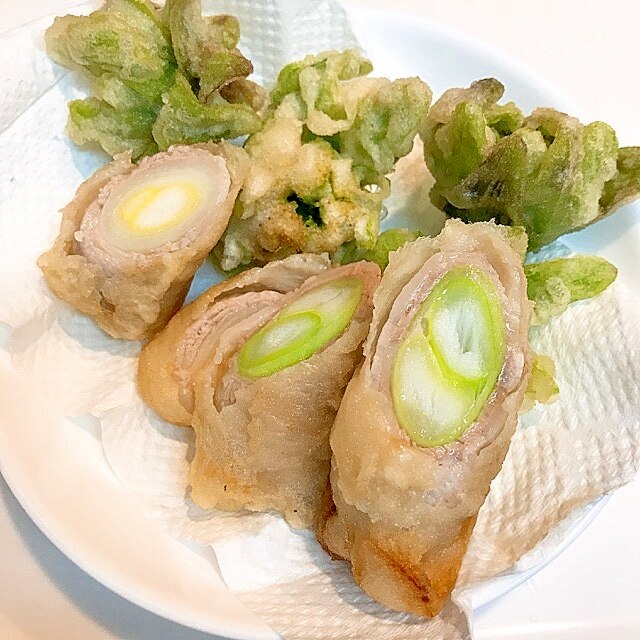 大人気メニュー☆長ネギ豚肉巻きとふきのとうの天ぷら レシピ・作り方 by えだ豆カシューナッツ♪｜楽天レシピ