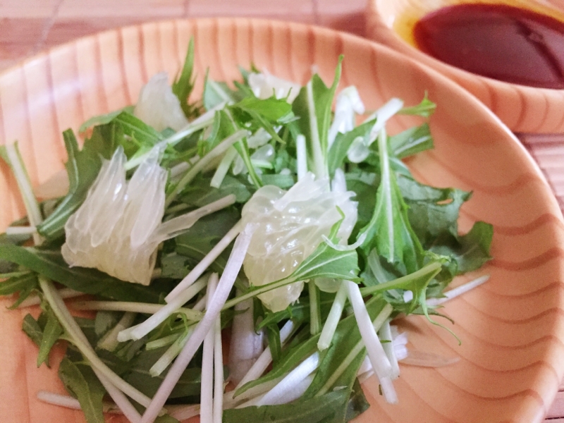 文旦と水菜のサラダ with ゆず胡椒ドレッシング