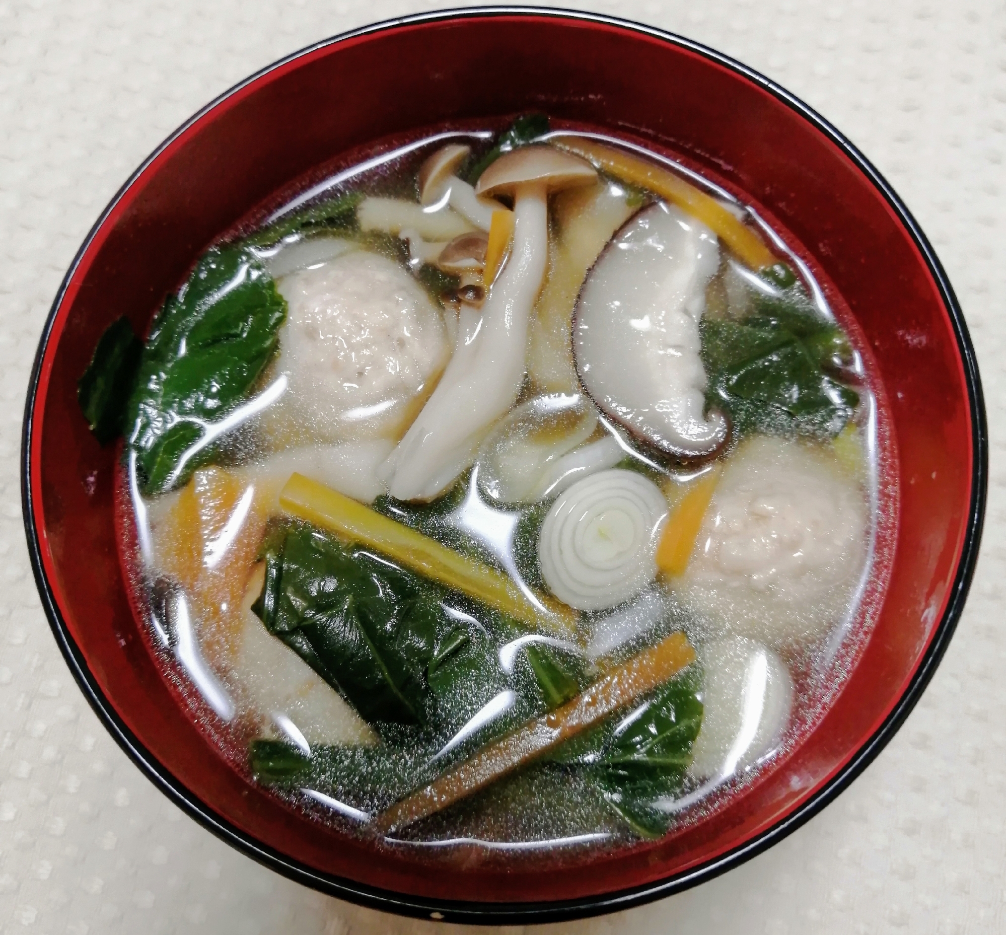 鶏つみれとほうれん草ときのこのスープ