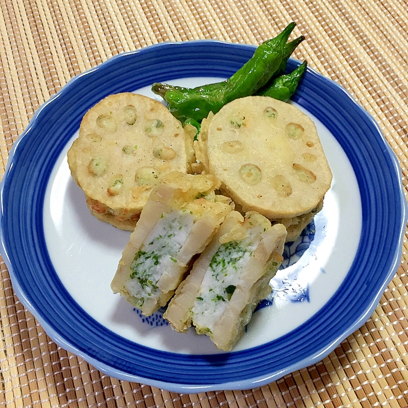 青海苔が香る！はんぺん入りれんこんのはさみ揚げ♪