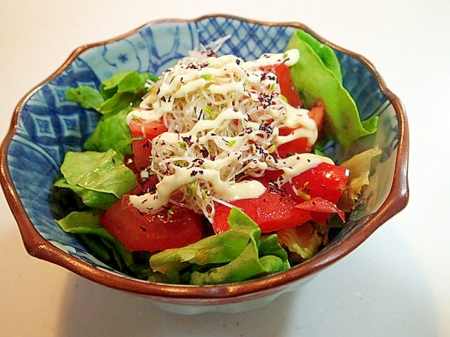 サラダ菜とトマトとアルファルファの和風サラダ