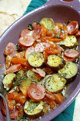 切るだけ簡単!なすとトマトのアヒージョ