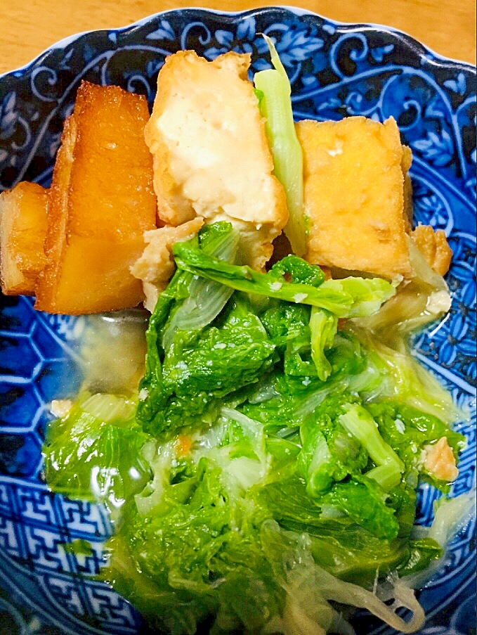 厚揚げとさつま揚げと菜っ葉の煮物