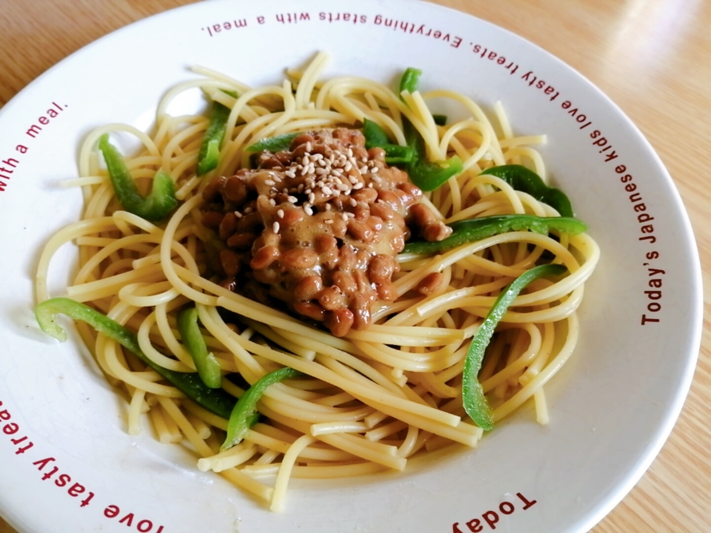 ピーマンと納豆の和風パスタ