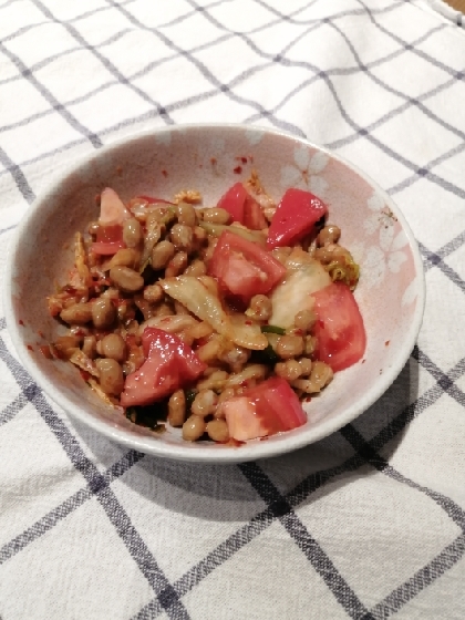 納豆の食べ方-キムチ＆トマト♪