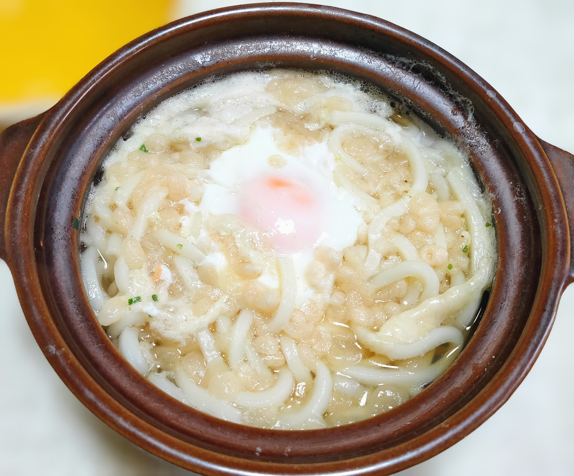 熱々♡たぬき鍋焼きうどん