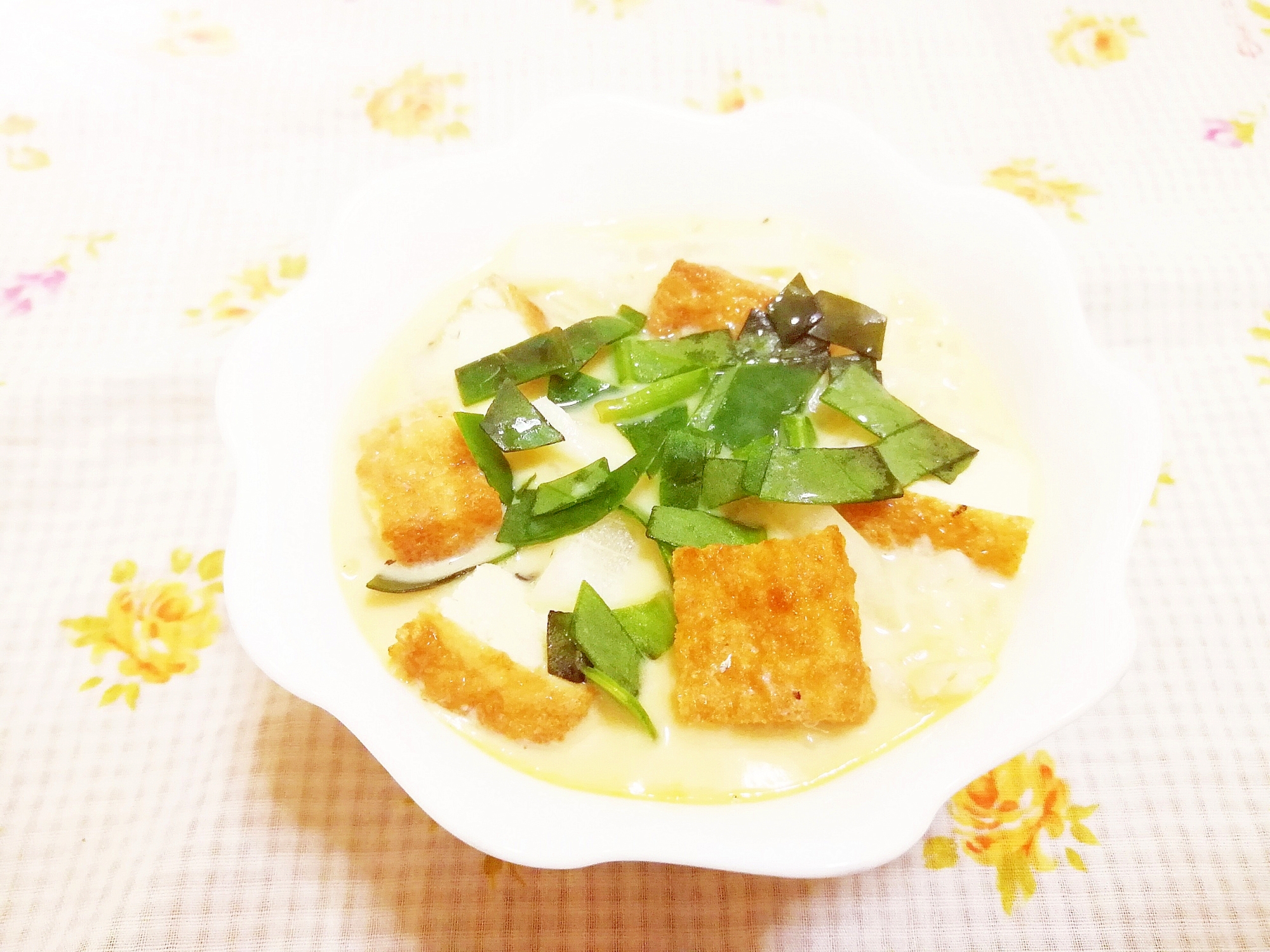 御飯入り♪おかわかめと厚揚げの豆乳茶碗蒸し