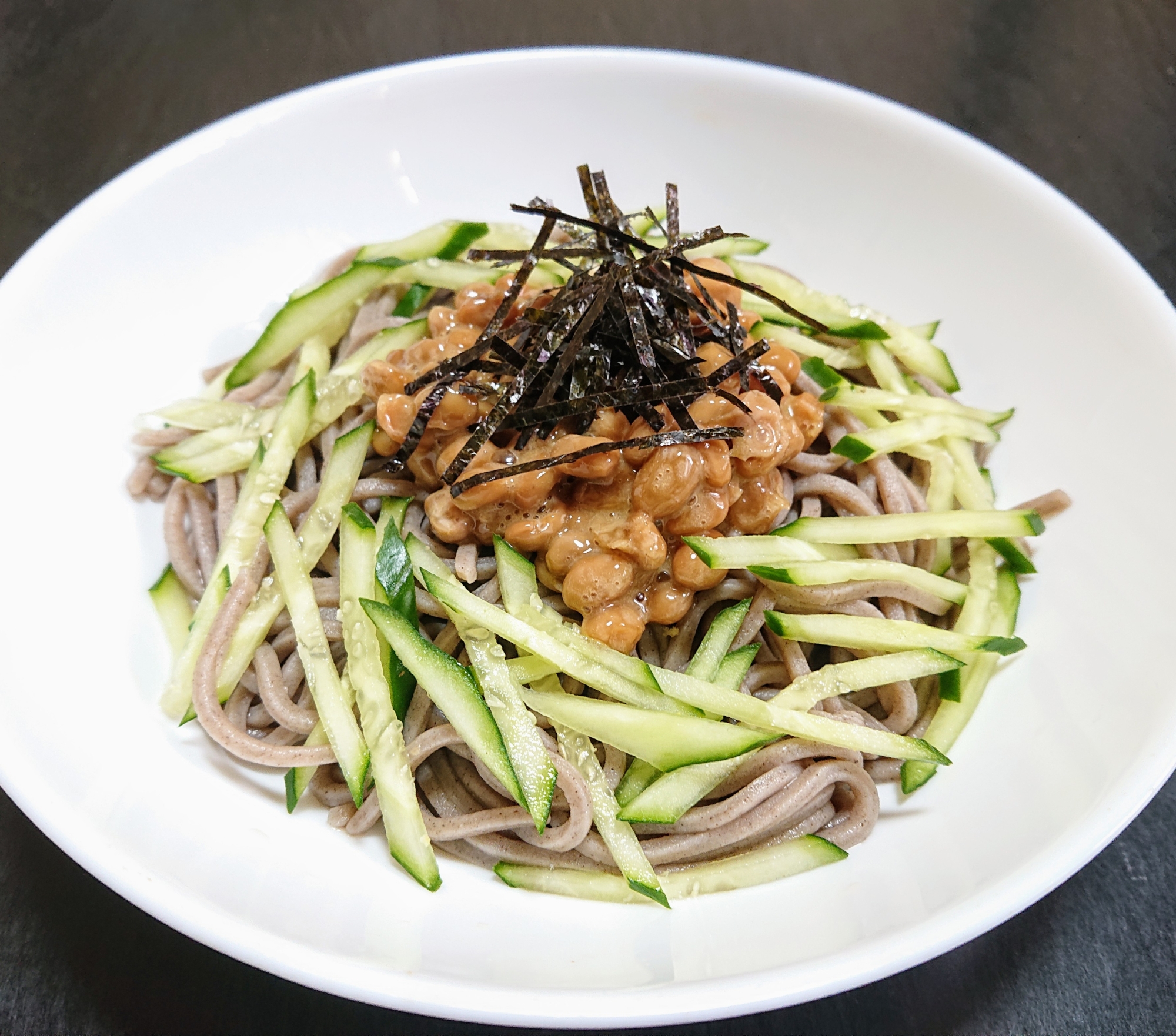 暑い日に☆キュウリ納豆蕎麦
