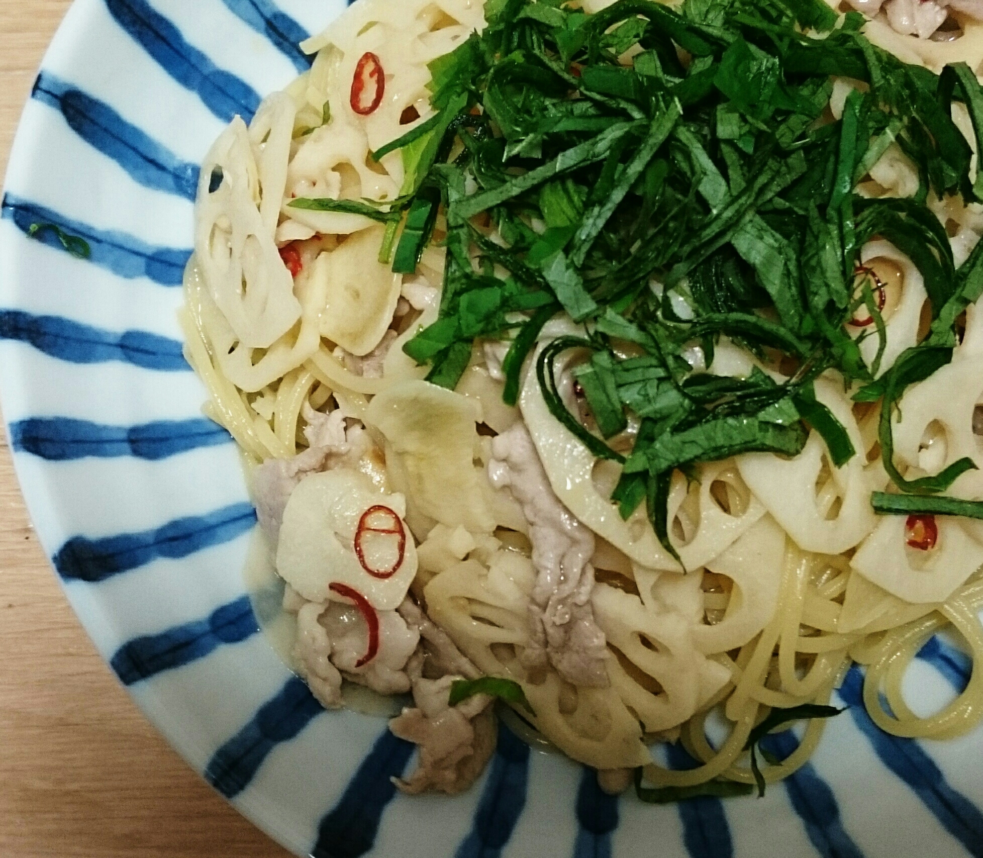 レンコンと青じそのペペロンチーノ