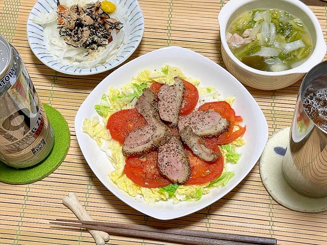 熟れ熟れトマト大歓迎！レンジでオサレな鴨の冬サラダ