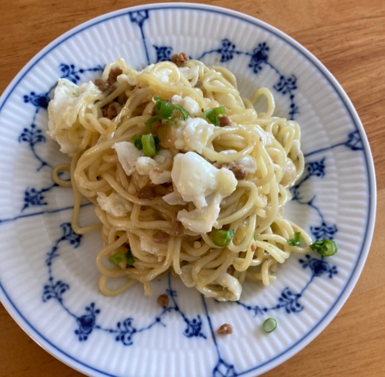 卵白炒り卵と大豆ミートの焼きそば