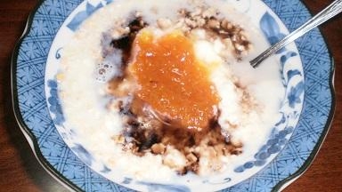 オートミールデザートは黒豆煮汁で和風バレンタイン