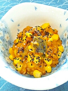 【お手伝いレシピ】納豆の食べ方-かぼちゃ＆コーン♪