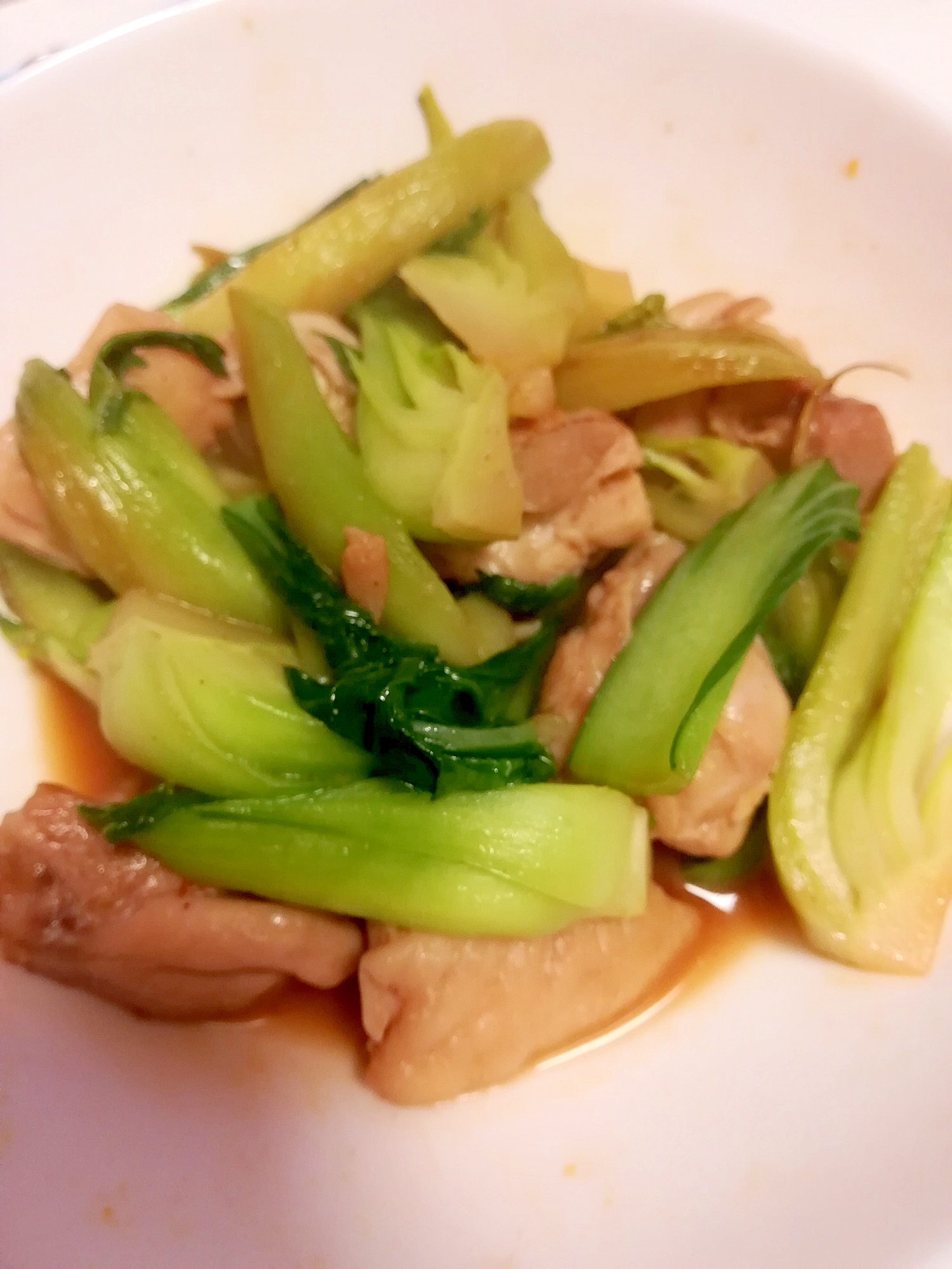 チンゲン菜と鶏モモ肉の和風炒め
