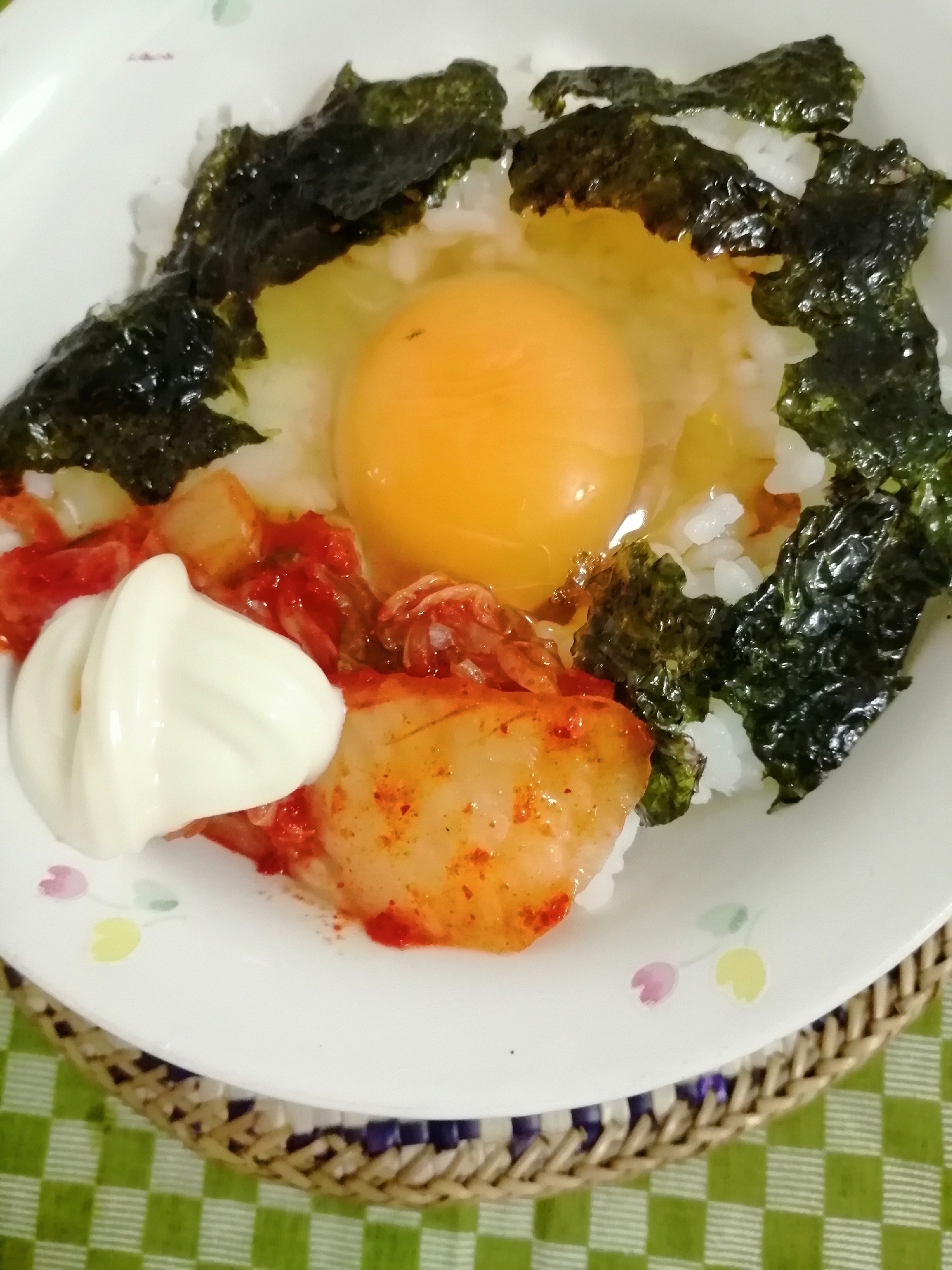 キムチマヨ海苔ごま油つゆ卵かけご飯