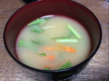 お味噌汁は今の季節ほぼ毎日作りますが水菜と人参の組み合わせは初めてかも。楽れぴやってると、まだまだ新発見があって楽しいです♡レシピ有難う〜( ◠‿◠ )