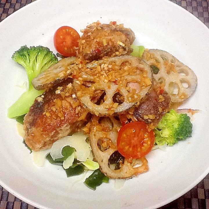 ぶりと蓮根のピリ辛甘酢だれ サラダ仕立て レシピ 作り方 By U Smyles 楽天レシピ