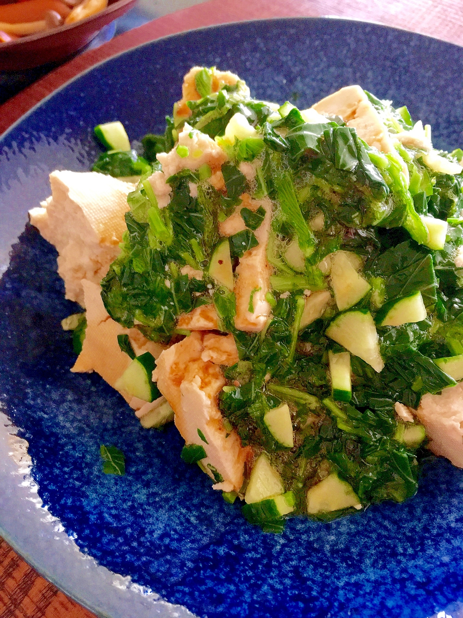 豆腐好きが作るモロヘイヤときゅうりの豆腐しそ和え♩