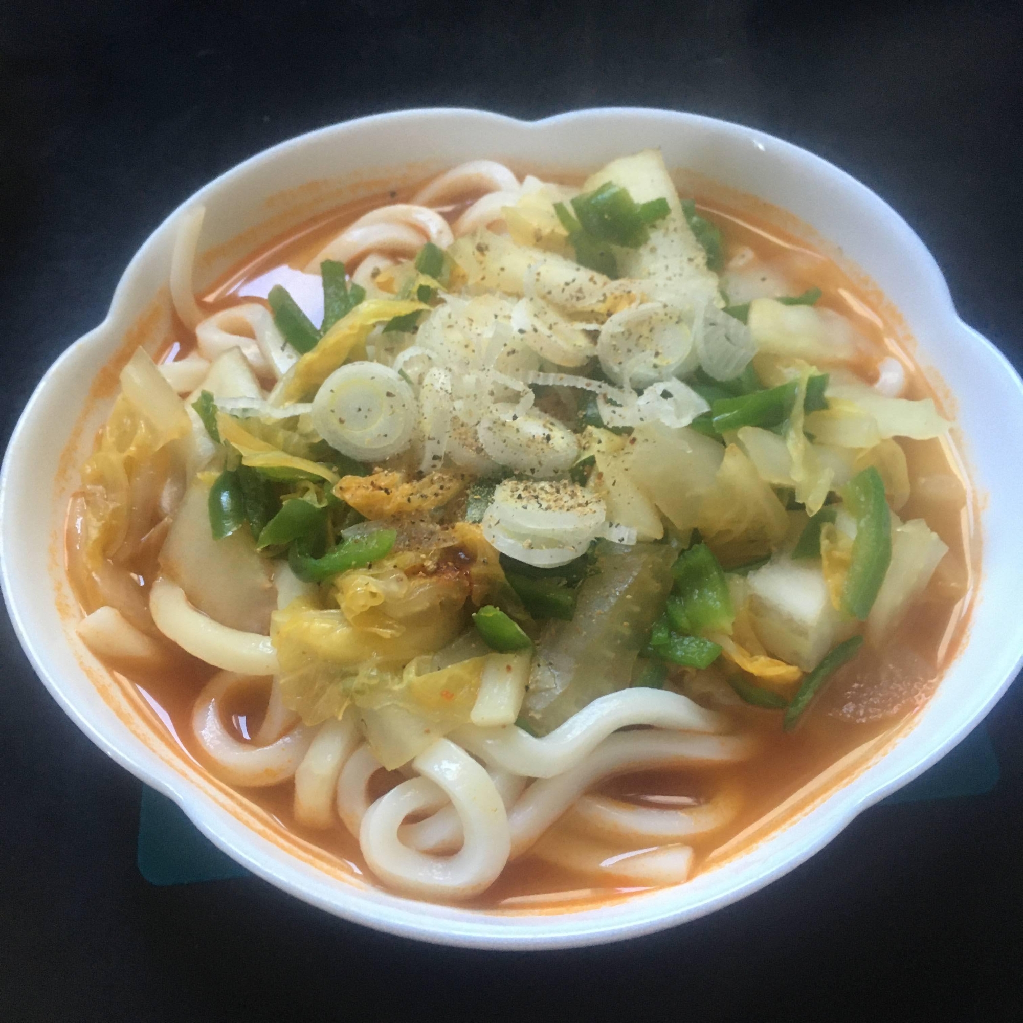 ピーマン、白菜のカレーうどん