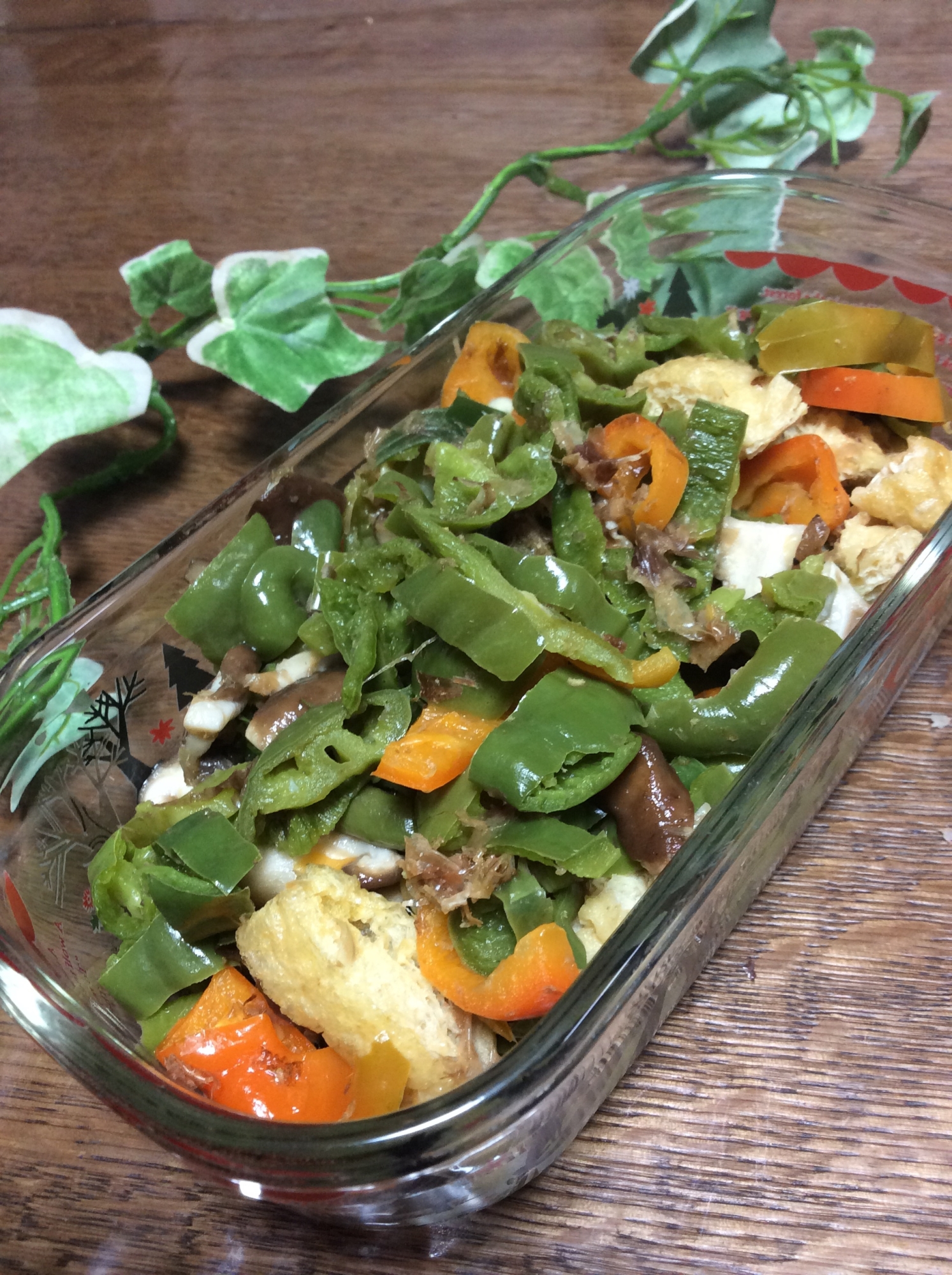 レンジで♡ピーマンと椎茸と油揚げ煮