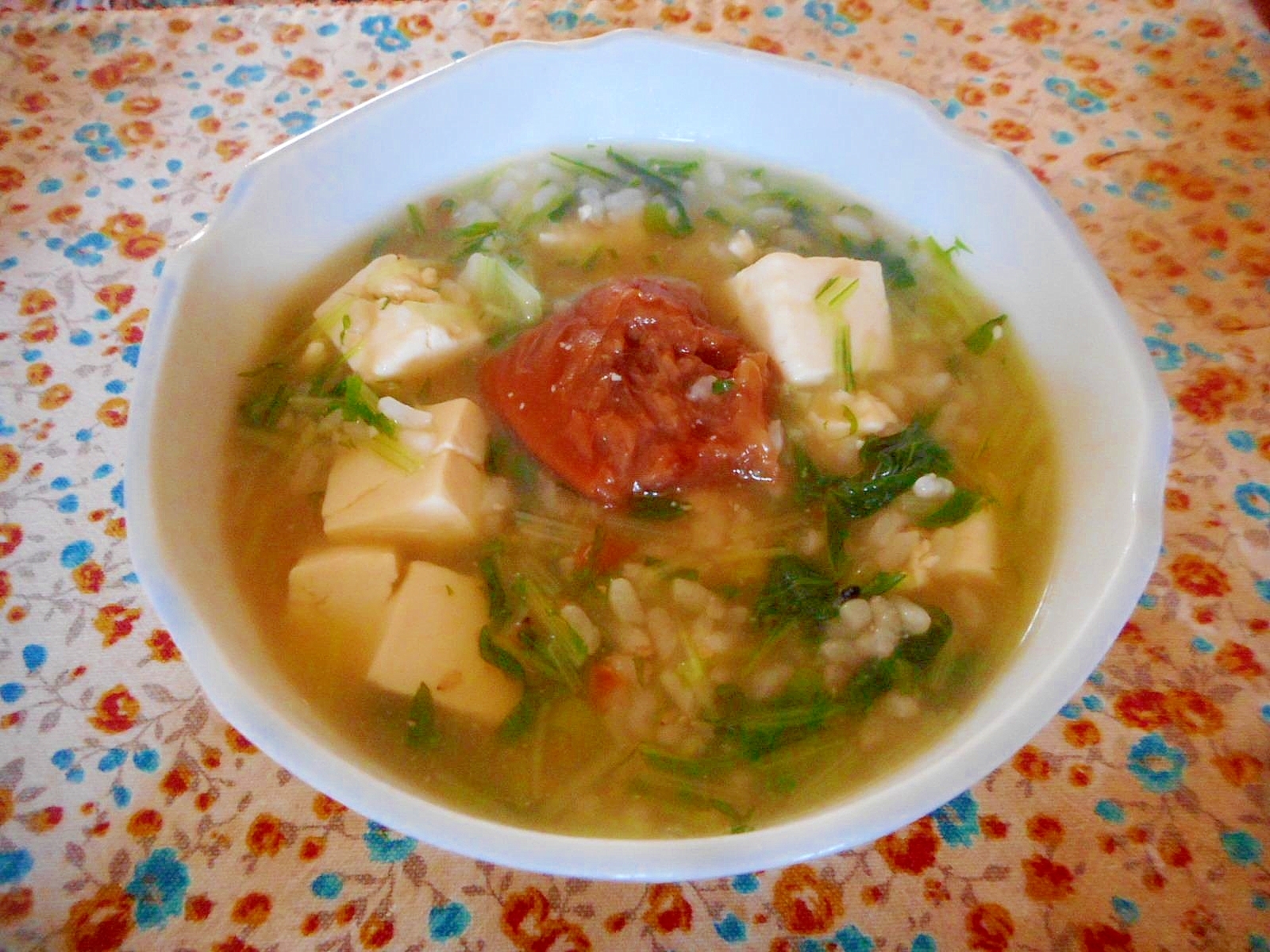 豆腐と水菜の味噌雑炊