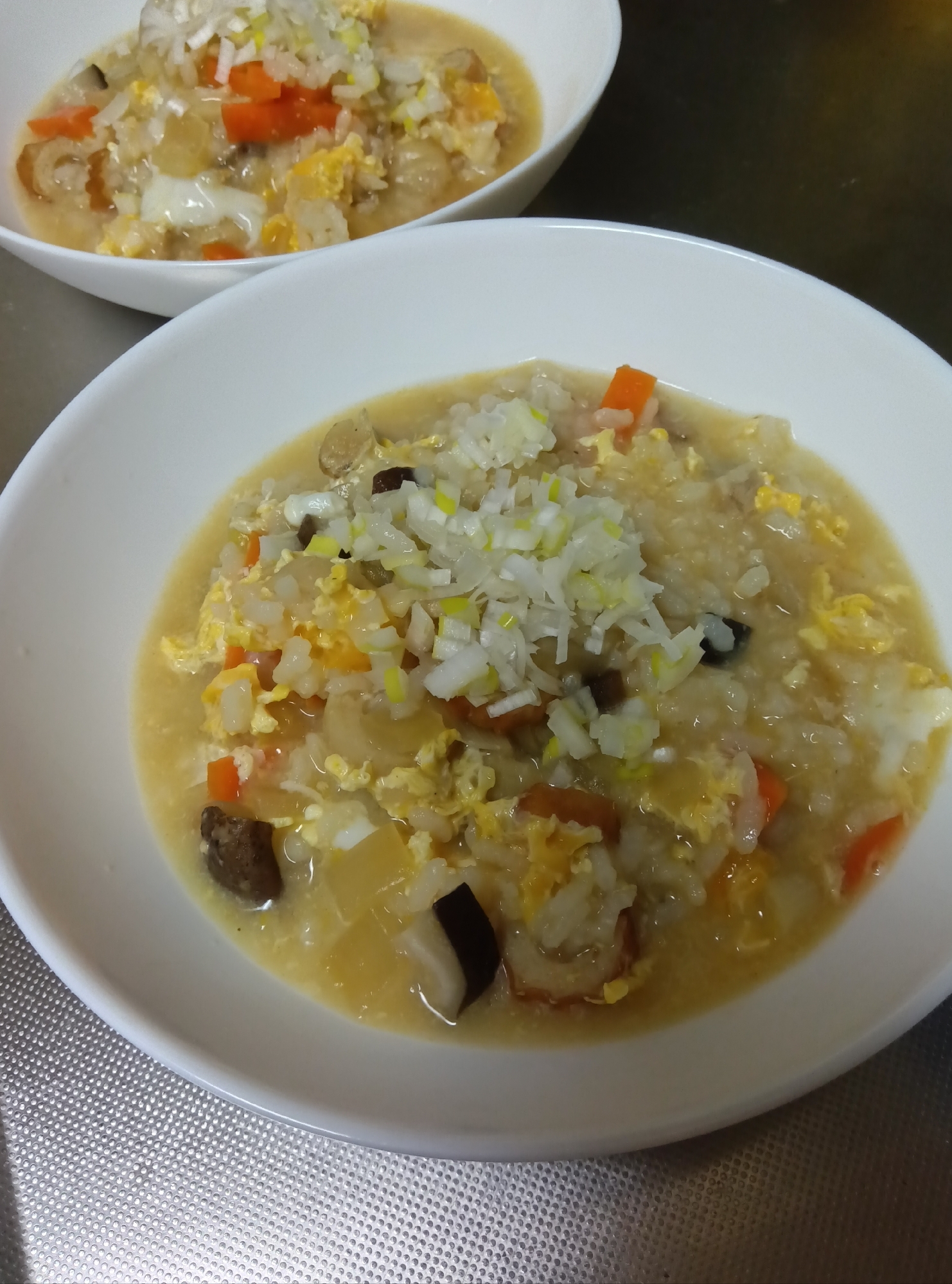 ちくわと椎茸の味噌 雑炊