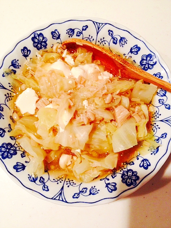 材料コレだけ！キャベツと豆腐とエノキの煮物