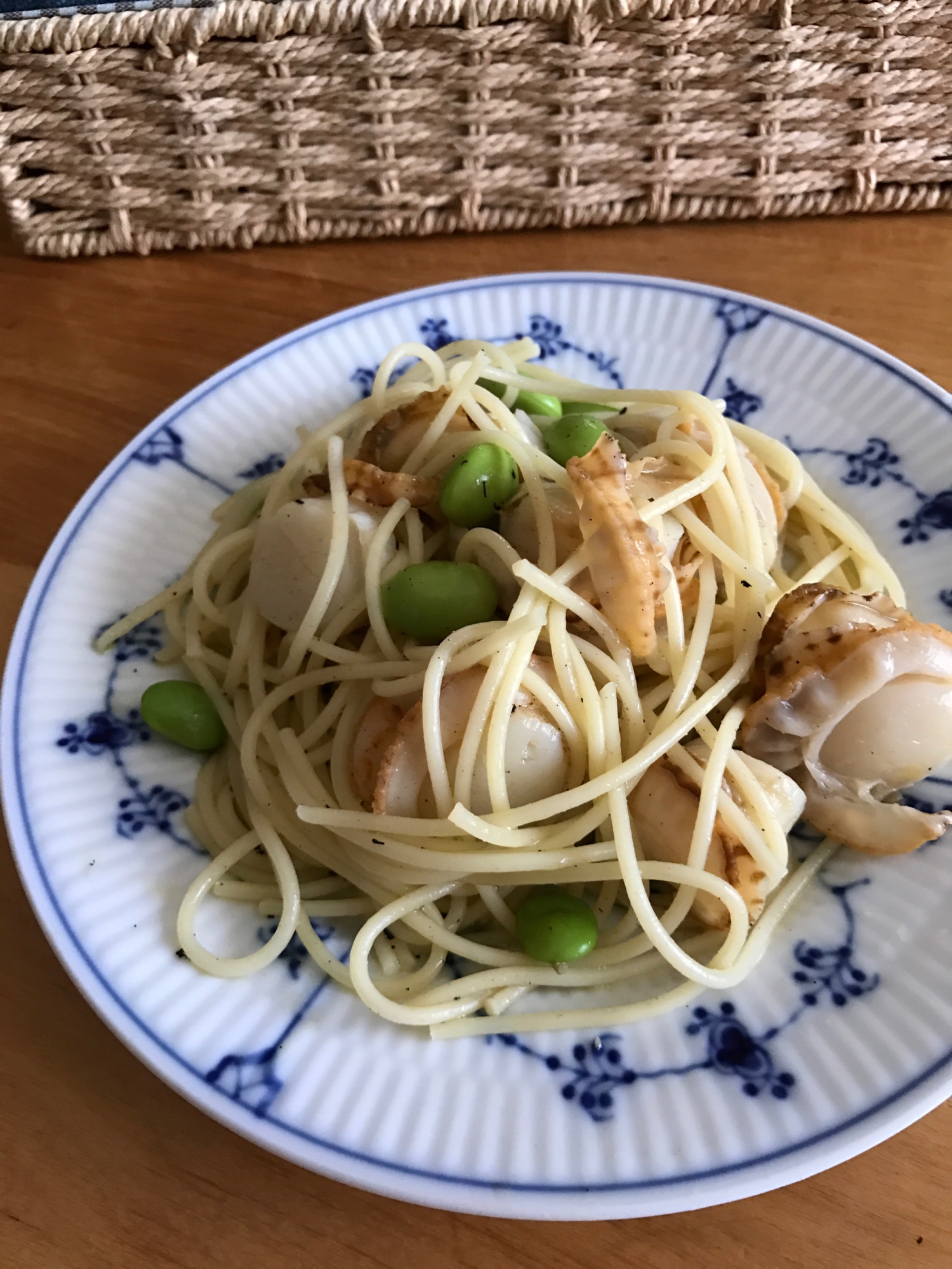 ベビーホタテと枝豆のパスタ