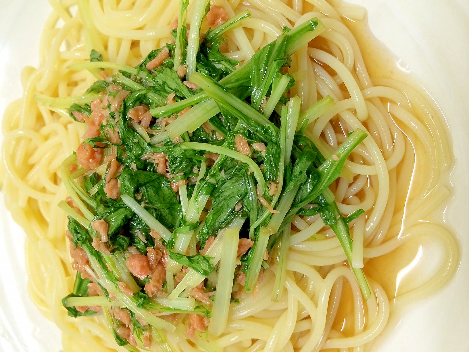 夏に向けて★鮭と水菜の冷製トロトロパスタ