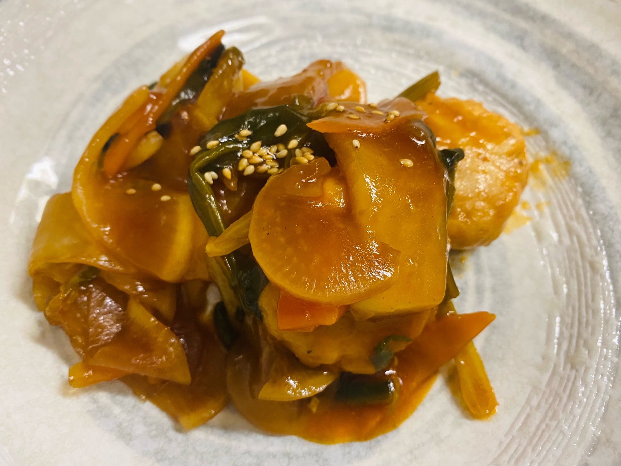 鶏団子と根菜の甘酢和え