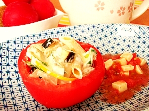 とまとのお椀で、夏野菜まるごとマカロニサラダ