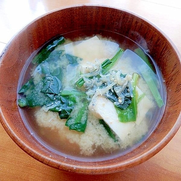 2人前5分!+ジャコ❤ほうれん草と豆腐の味噌汁♪