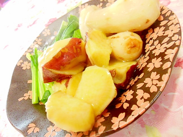 白だしで❤里芋と薩摩芋のあんかけ・小松菜を添えて❤