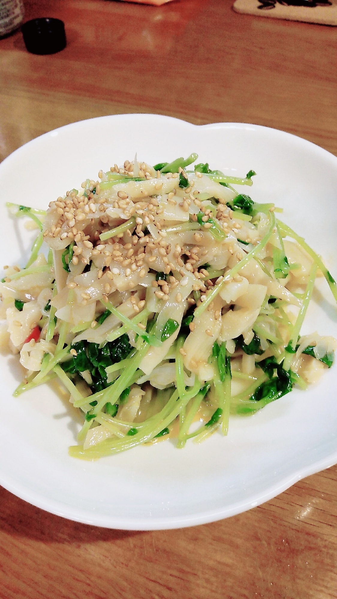 【レンジで簡単】豆苗とメンマの中華和え！