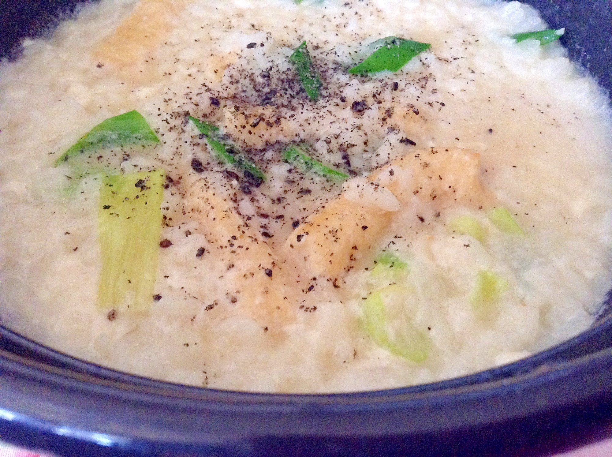 温泉湯豆腐の後に♡油揚げとすりごまの雑炊