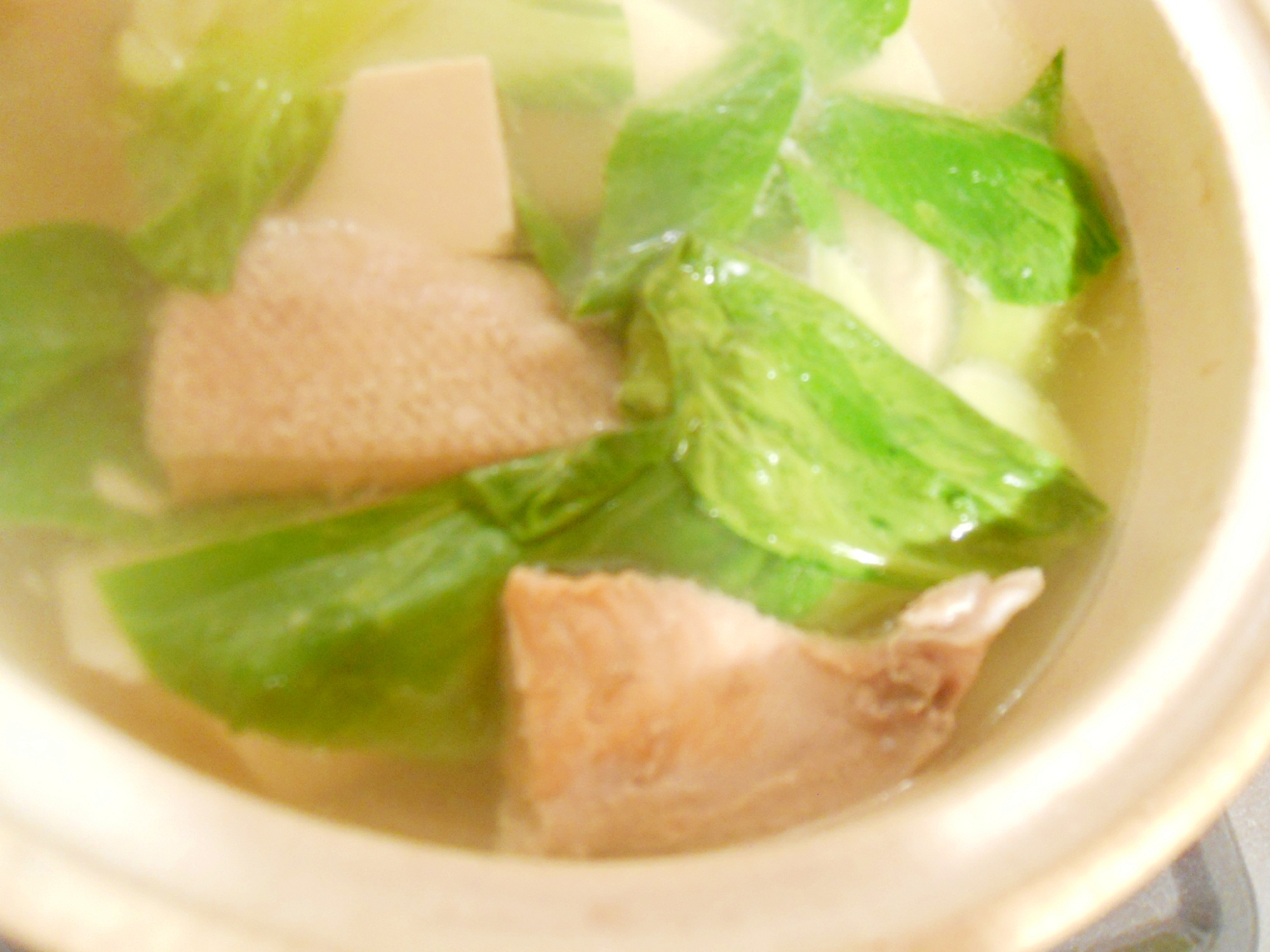 鮭アラとウェイパーで　大根と豆腐　青梗菜の中華鍋