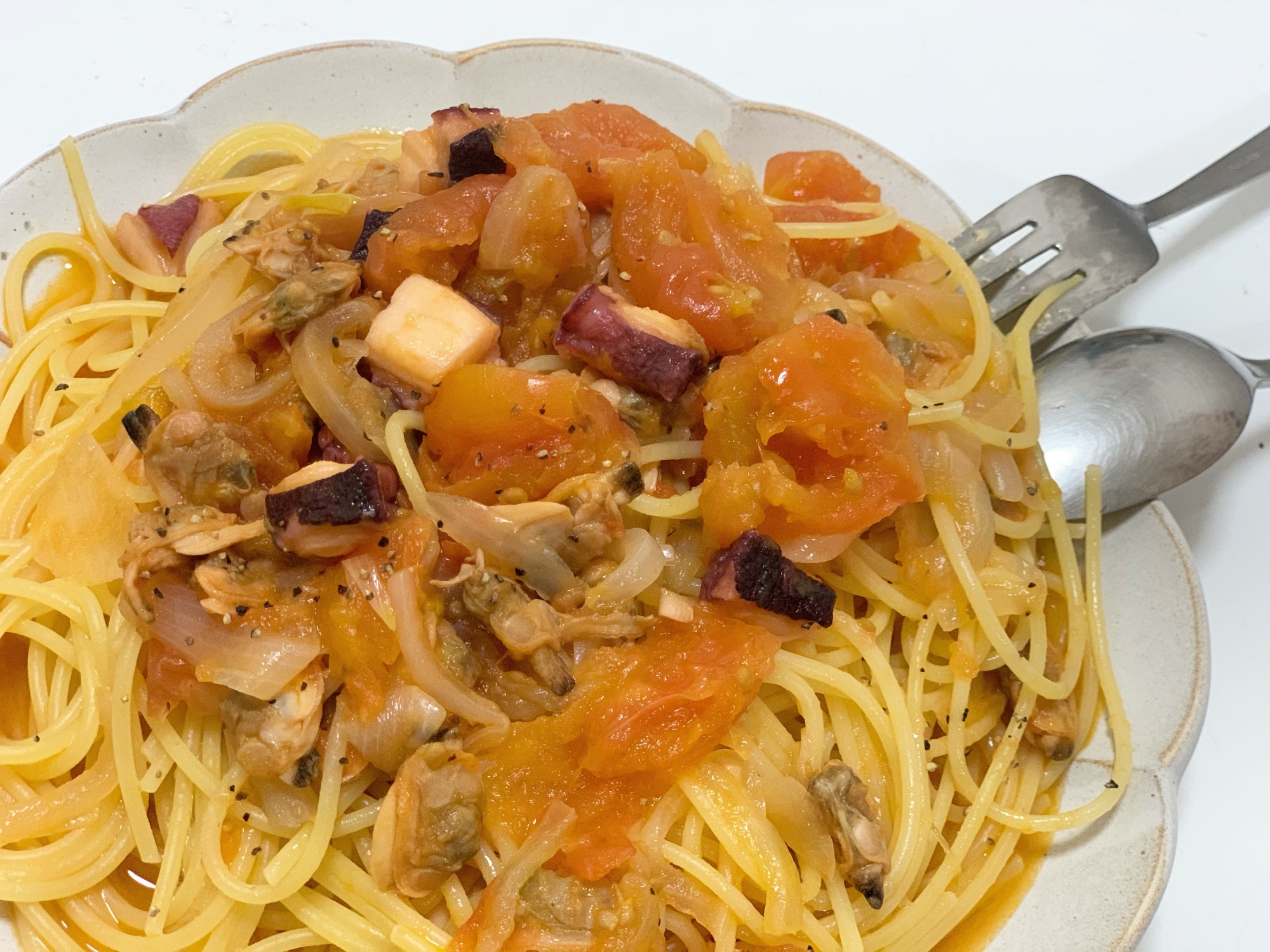 トマト缶無し アサリとタコのトマトパスタ レシピ 作り方 By Isd34 楽天レシピ