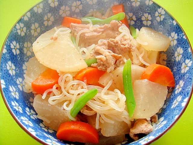 大根と豚肉しらたきの煮物