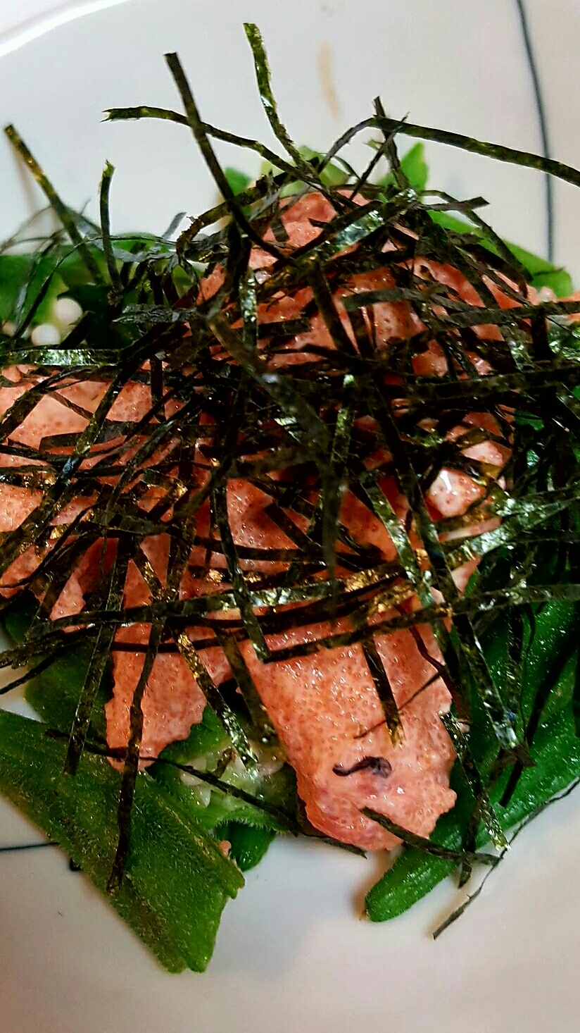 オクラめんたいマヨのせ~