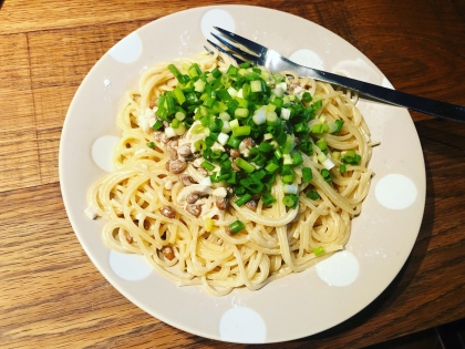 ネギたっぷり♪　スタミナ納豆スパゲティ