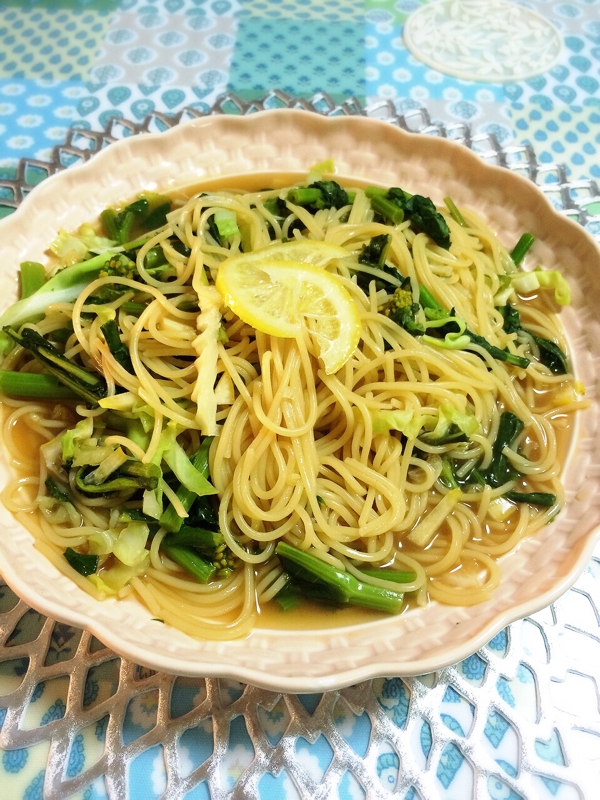 塩レモンと油菜のフライパンで簡単春パスタ