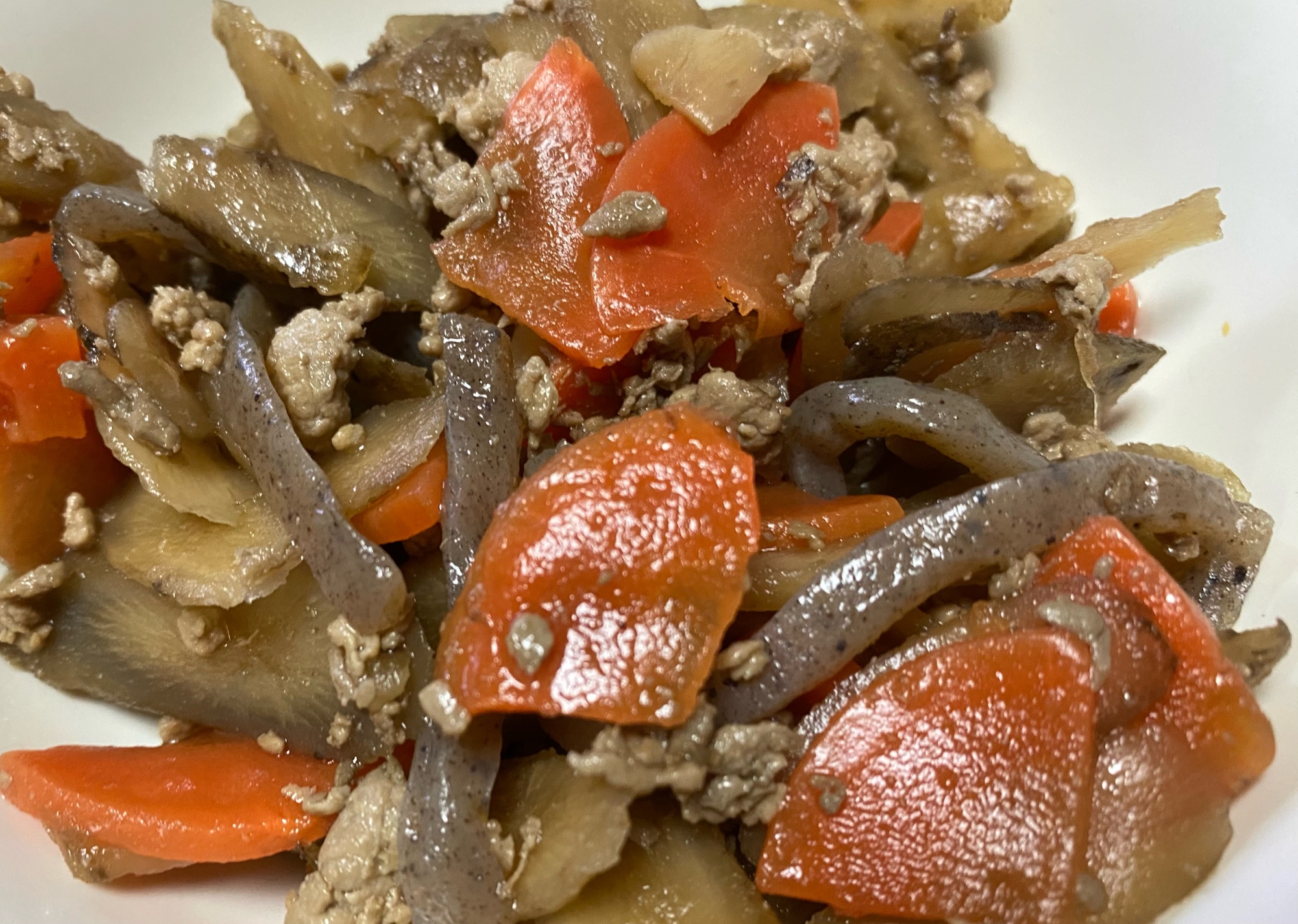 挽肉と牛蒡のきんぴら